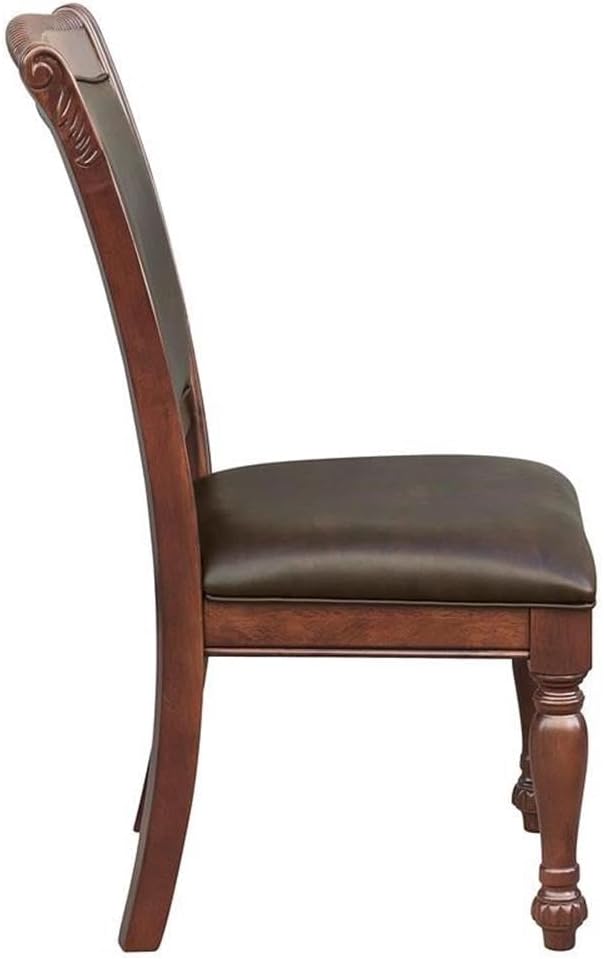 Pemberly Row Wood Dining Chairs Set of 6 in Brown Cherry Finish with Faux Leather Upholstery, Traditional Style Side Chairs for Dining Room with 19'' Back