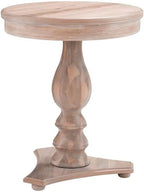 Pemberly Row Round Wood Side Table, 20" D x 24.5" H, Natural Brown Finish, Pedestal Base, Acacia/Rubberwood/MDF Construction, Accent Table for Living Room or Bedroom Use