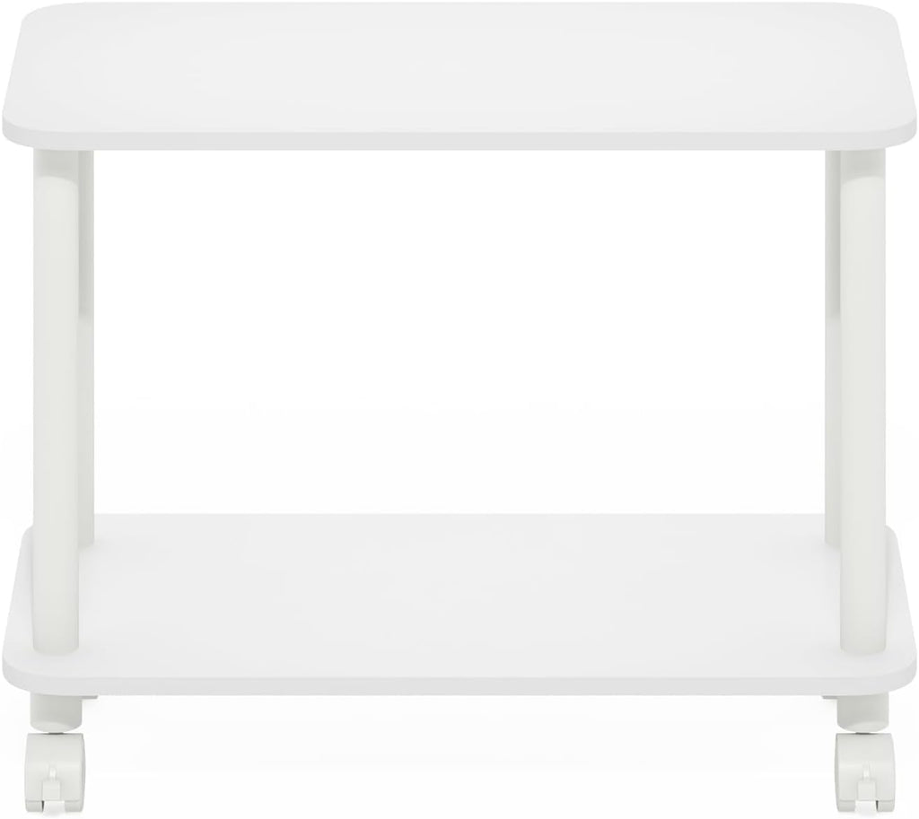 Modern End Table with Wheels 2 Tier Rectangular Side Table with Lockable Casters White Rolling Nightstand for Living Room Bedroom Small Spaces