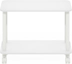 Modern End Table with Wheels 2 Tier Rectangular Side Table with Lockable Casters White Rolling Nightstand for Living Room Bedroom Small Spaces