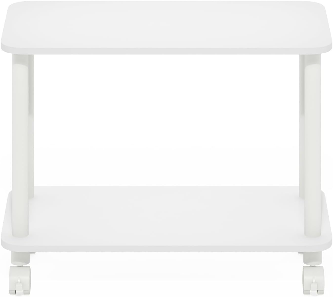 Modern End Table with Wheels 2 Tier Rectangular Side Table with Lockable Casters White Rolling Nightstand for Living Room Bedroom Small Spaces