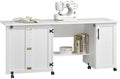 Pemberly Row White Rolling Kitchen Cart with Drop Leaf – Engineered Wood Storage Cart with Adjustable Shelves and Casters, 62.25" W x 19.5" D x 28.5" H