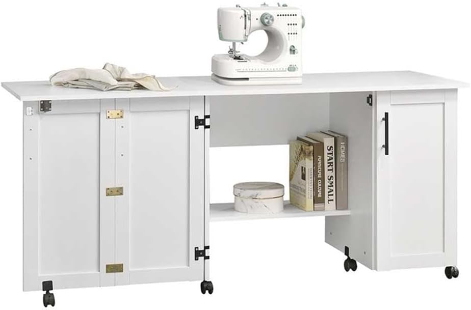 Pemberly Row White Rolling Kitchen Cart with Drop Leaf – Engineered Wood Storage Cart with Adjustable Shelves and Casters, 62.25" W x 19.5" D x 28.5" H
