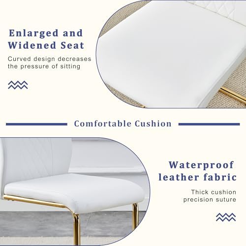 YUNDREAM Modern Marble Dining Table Set for 4,Black Gold 63'' Dining Room Table with Chrome Plated X-Shaped Frame and White Leather Dining Chairs,Easy Assemble,Kitchen Table and Chairs for Dining Room