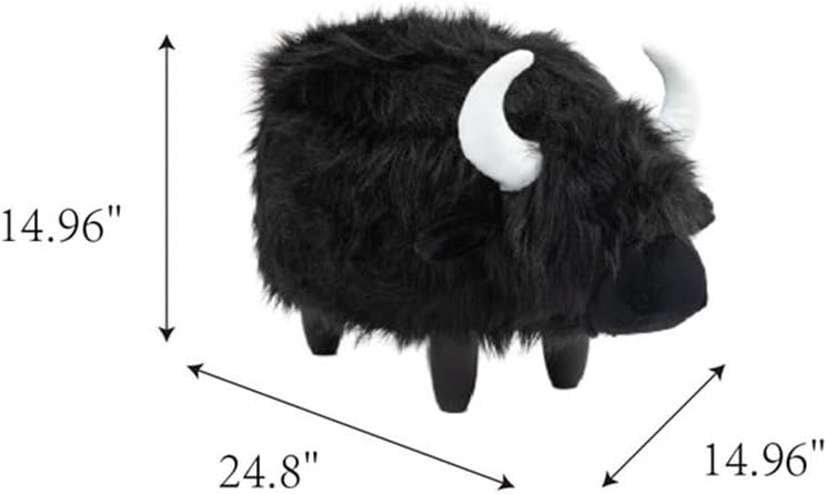 Pemberly Row Harry the Cow Storage Ottoman, Black Faux Fur Upholstery, Wood Frame, Hidden Storage, 14.96" W x 24.8" D x 14.56" H, Kids' Room, Playroom, or Living Room Furniture