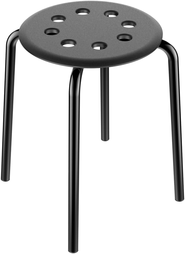 Topeakmart Set of 5 Commercial Plastic Stackable Stools Round Top Backless Stool Metal Leg 17.3in Height Black