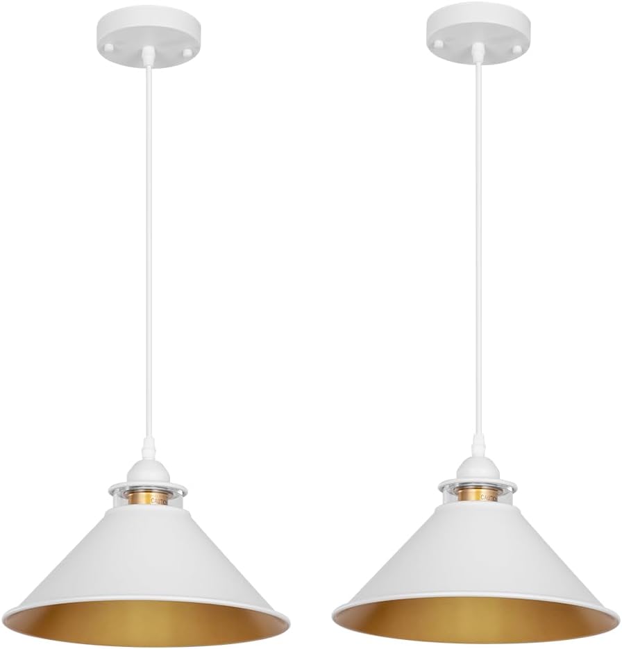 Black Pendant Lights Kitchen Island 2 Pack, Dome Pendant Light Fixtures, Farmhouse Pendant Light, Modern Pendant Lights for Kitchen Island Dining Room Bedroom Study (2, White)