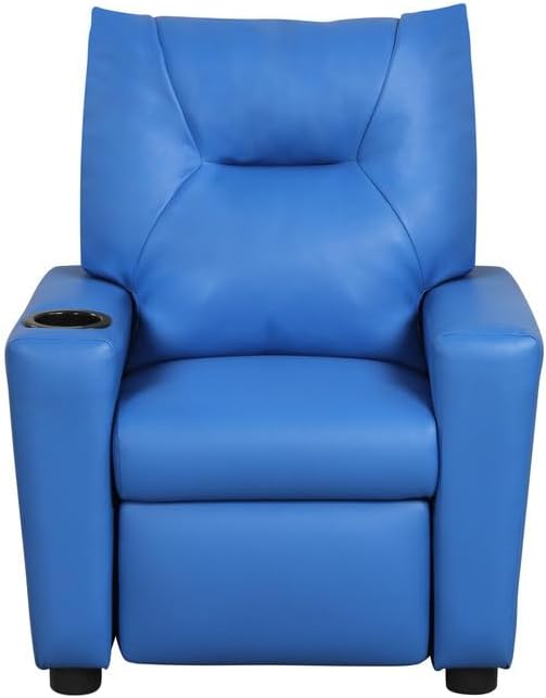 Kids Recliner with Cup Holder, PU Leather Toddler Recliner for Kids Age 1-4 w/Backrest & Footrest, Children’s Lounge Chair for Boys & Girls, Small Recliner for Bedroom Playroom Living Room (Blue)