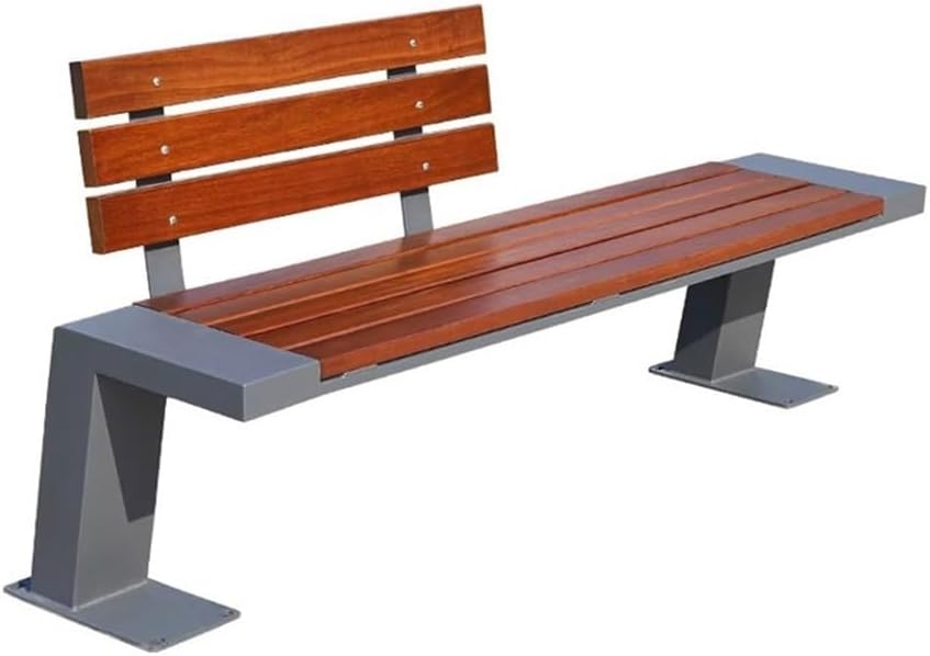 Garden Outdoor Garden Backrest Chair, Wooden Bench with Stainless Steel Frame, for Balcony Yard Porch Seating Seat(Medium)