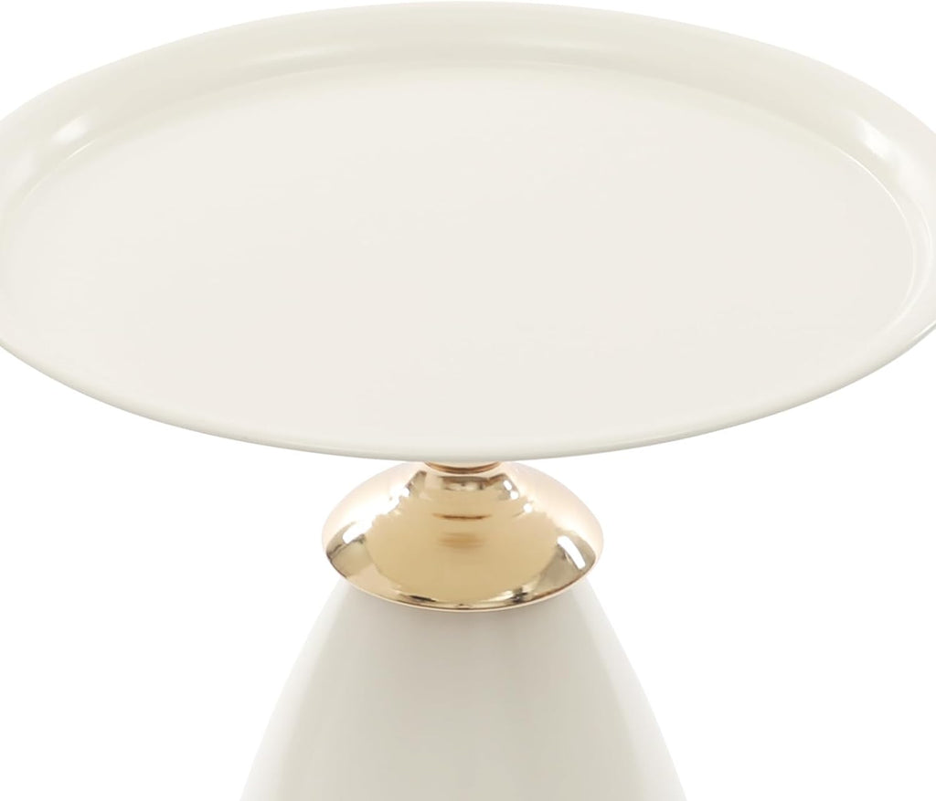 Small Drink Pedestal End Table, Modern Round Metal Pedestal Accent Tables, 15.35x221.65in Bullet Head Shaped Side Table for Living Room, Bedroom, Stable Base (Creamy White)
