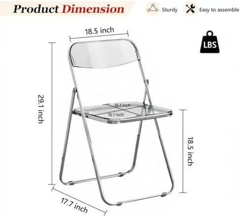 Folding Chair, 12 Pack Acrylic Chair, Clear | Space-saving acrylic folding chair,easy fold & store.Holds up to 300 lbs,comfortable for home,office,parties and daily use.