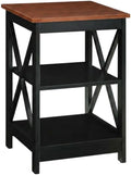 Furnifact Cherry/Black End Table with Shelves, Transitional Coastal Style, Durable Wood, Modern Design, Versatile Living Room or Bedroom Accent