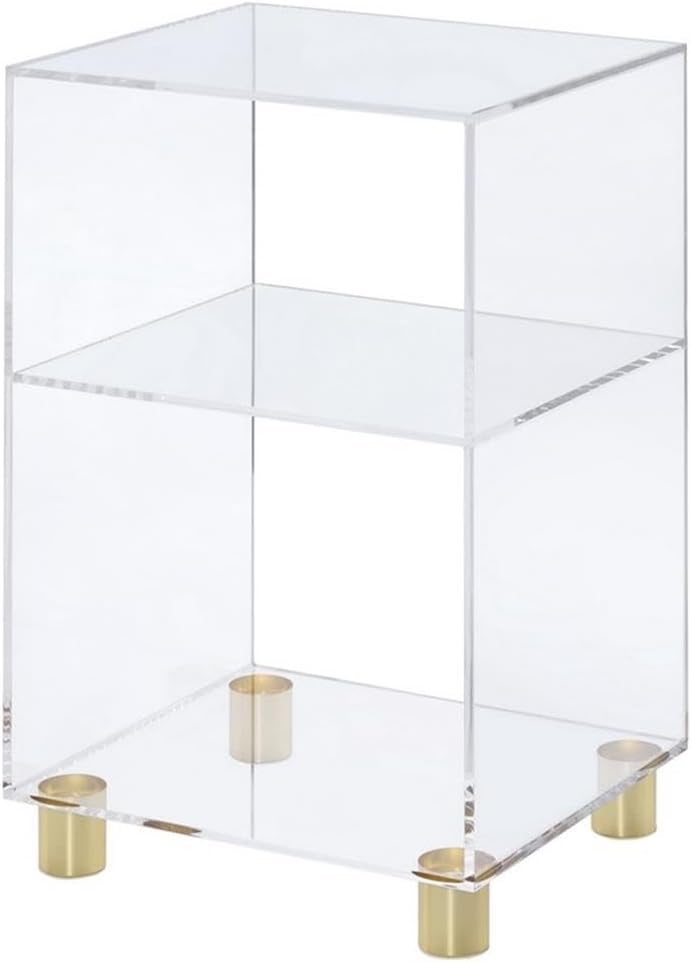 Pure Decor Lucite and Acrylic End Table w/ 4 Gold Legs in Clear