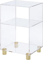 Pure Decor Lucite and Acrylic End Table w/ 4 Gold Legs in Clear