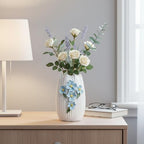 White Ceramic Vase - 7 inch Small Boho Vases Home Decor, 3D Floral Modern Vase for Pampas Grass, Centerpieces for Table, Kitchen, Living Room, Bathroom Decor