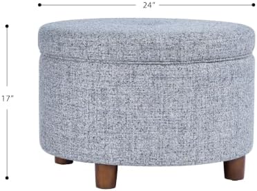 HomePop 24" Large Round Storage Ottoman - Blue Gray Woven Fabric