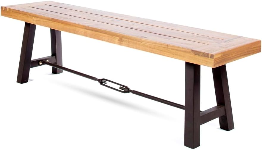 Acacia Wood Outdoor Dining Bench, Patio Backless Bench