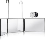 HIEEY 3 Way Mirror for Hair Cutting,360 Trifold Mirror with Height Adjustable Telescoping Hooks,and 5X Magnification,for Makeup, Hair Styling