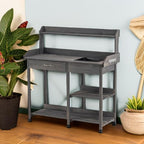MCombo Potting Bench, Outdoor Garden Potting Table with Dry Sink, Drawer, Storage Shelves, Natural Wooden Work Station for Patio, Backyard and Porch 0458 (Grey)