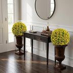 OUTLANE 17.7" Artificial Rose Topiary Balls, 2 PCS Yellow Faux Floral Spheres with Hanging Chains & Zip Ties, Large Fake Flower Balls for Outdoor Porch, Patio, Indoor Wedding Decor