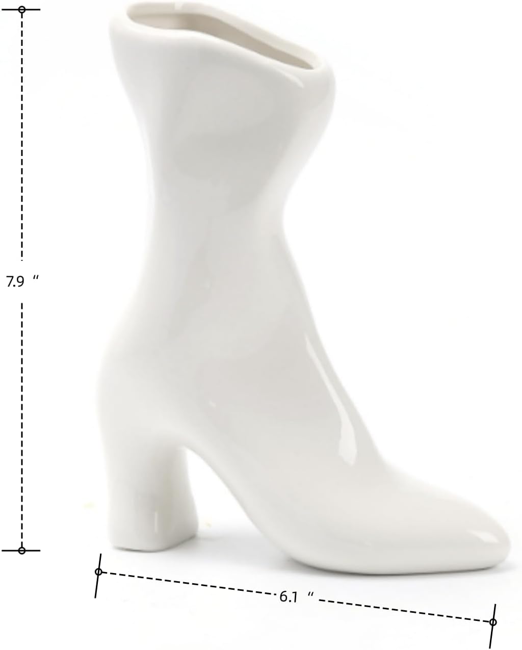 7.9" Ceramic High Heel Boot Vase for Modern Home Decor-White | CERAMIC BOOT VASE: High heel design in white,Trendy accent for coffee tables centerpiece; quirky gift for women.