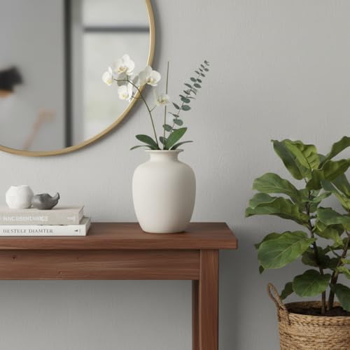Rustic Farmhouse Vase for Pampas Grass, Beige Ceramic Vase for Flowers, 7 Inch Boho Vases for Home Decor, Aesthetic Desk, Night Stand, Book Shelf Decor