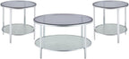 Pemberly Row Round Chrome and Tempered Glass End Table, Smoky Glass Top, Textured Mirrored Base, 22" W x 22" D x 24" H, Contemporary Style Side Table for Living Room or Bedroom Use