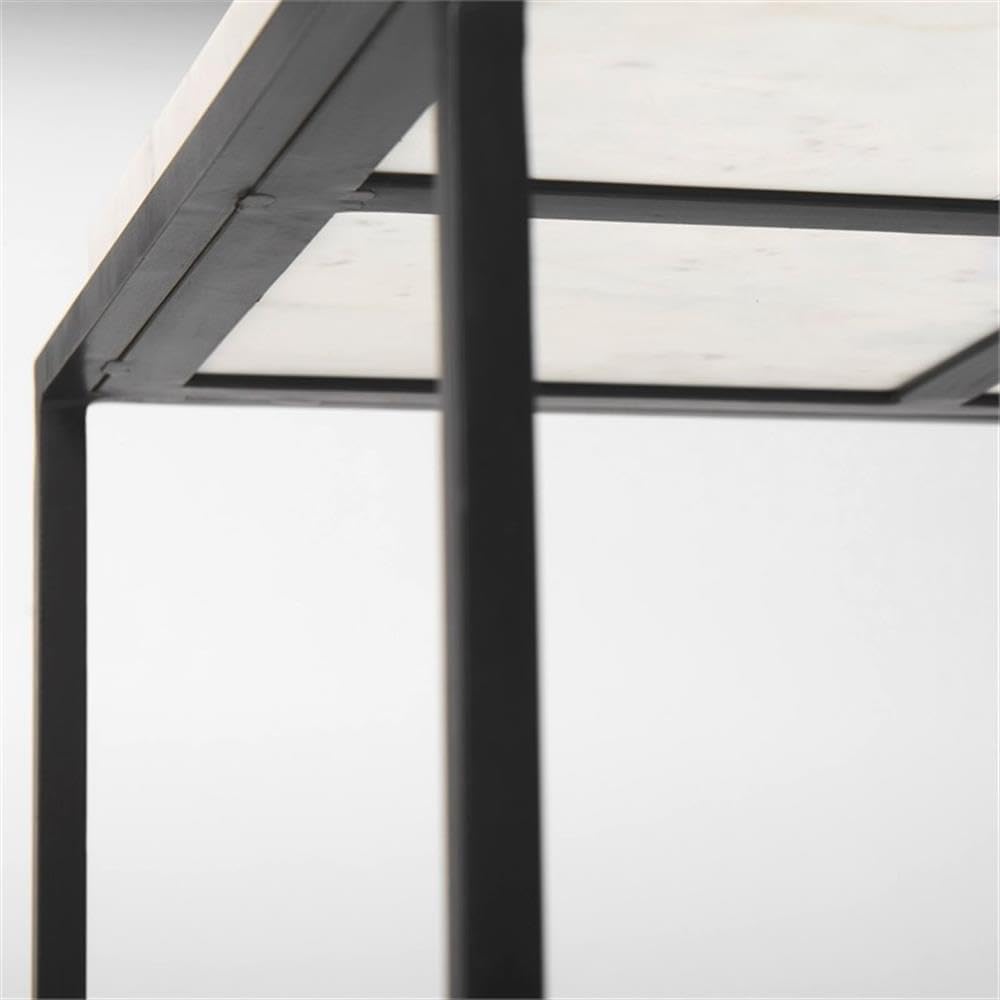 Pemberly Row Square White Marble and Black Metal End Table, 18 in x 18 in x 20 in, Raised Edges, Matte Black Base, Elegant Side Table for Living Room or Bedroom Decor