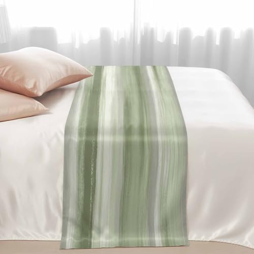 Bed Runner Scarf for Queen Size Bed, Sage Green Grey Beds Scarf Throws for Foot of Bedding, Abstract Art Oil Painting Green Ombre Decorative Beds Runners for Bedroom Guestroom, 83"x20"