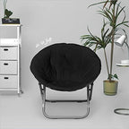 Urban Lifestyle Faux Fur Saucer Chair, Foldable Cozy Accent Chair for Kids, Teens & Adults, Gaming Chair Dorm Chair Bedroom Chair, Metal Frame, Black Faux Fur Seat