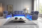 Power Recliner Sofa Set with LED, 3 Pieces Sectional Couch, Sandad Leather Living Room Furniture Sets, Modern Power Reclining Couch Leather Sofa with USB Ports/Cup Holders/Armrest Storage