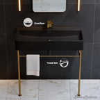 Carre 36" Ceramic Console Sink Matte Black Basin Brushed Gold Legs