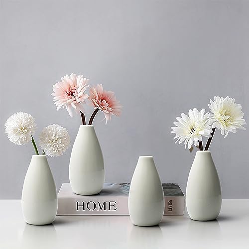 Modern White 4.1'' Small Ceramic Vase Set of 8 for Living Room Bedroom Office Minimalist Flower Vases for Bouquet Fake Plant Home Decor 8 Pack