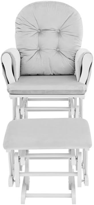 Suite Bebe Mason Nursery Rocking Chair with Ottoman, Wooden Glider for Baby Nursing, Smooth Gliding Rocker, Light Grey and White