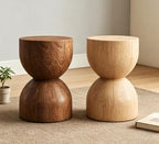 2PCS Solid Timber Hourglass End Table、Round End Table, for Patio, Balcony, Poolside, Entryway, or Living Room, Walnut, 12.9in x 17.7in