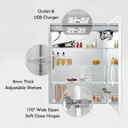 Blossom LED Medicine Cabinet with Mirror, 24x32 in, Lighted Bathroom Mirror Medicine Cabinet, Defogger, Recessed/Surface 3X Makeup Mirror, Adjustable Brightness, Outlets & USB, A2(M)-24-Right Hinge