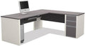 BOWERY HILL L-Shaped Computer Desk, Sandstone Finish, Manufactured Wood and Laminate, 71 in W x 82 in D, Commercial Grade Workstation with File Drawers and Keyboard Shelf, Reversible Return for Home