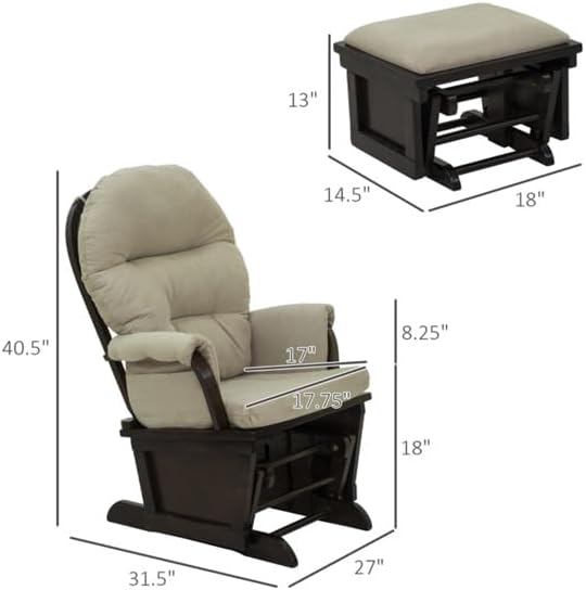 Nursery Glider with Ottoman, Upholstered Comfort Glider Rocker with Padded Cushion, Storage Pocket, Rocking Chair Nursery for Breastfeeding, Napping