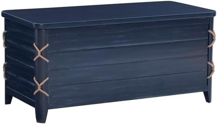 Linon Zana Cedar Lined Storage Chest with Rope Detail in Blue Distressed Wood