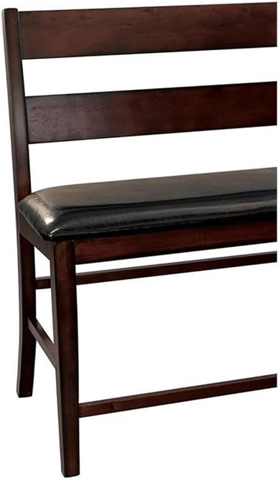 Lexicon Mantello 25.5" Seat Height Contemporary Classic Wood Frame & Faux Leather Upholstered Dining Bench in Cherry/Dark Brown Finish