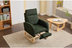 Upholstered Nursery Glider Rocking Chair, Modern Accent Armchair with High Backrest & Side Pocket, Comfy Rocker for Living Room Bedroom, Dark Green, Solid Wood Legs