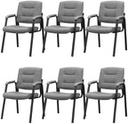 Naomi Home Faux Leather Stackable Office Guest Chairs – Reception Chairs with Armrests for Lobby, Clinic, Medical Waiting Room or Conference Room Seating - Gray, Set of 6