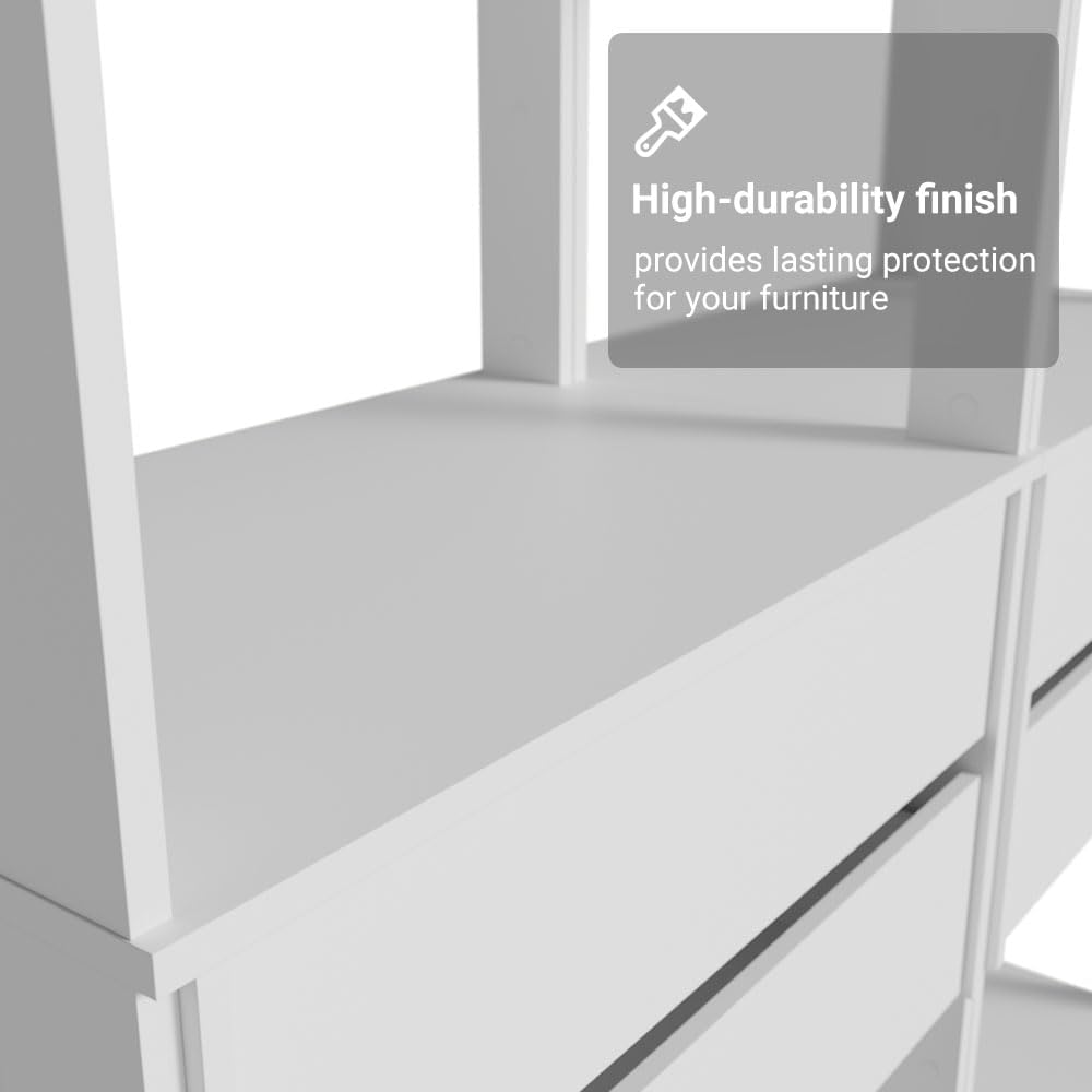Madesa Kitchen Pantry Storage Rack 27" L with 2 Drawers and Open Shelves Multiuse Cabinet for Kitchen Organization - White
