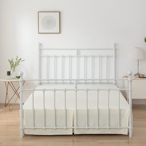Queen Bed Skirt, Pleated Waffle Weave Bed Skirt with Split Corners, Tailored Dust Ruffle 14 Inch Drop Easy Fit, Machine Washable, Ivory, 14" Queen