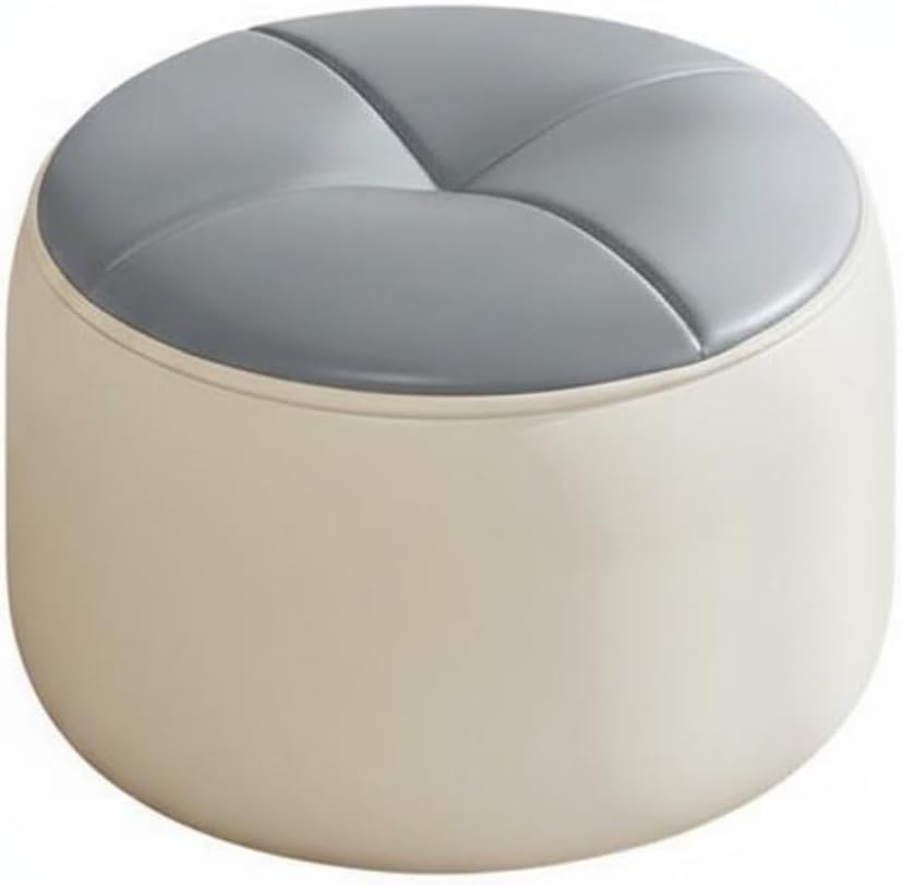 Round Padded Stool Light Sophisticated Design Round Padded Footstool Solid Wood Frame Entryway Shoe Stool for Kids, Bedroom, White-Orange