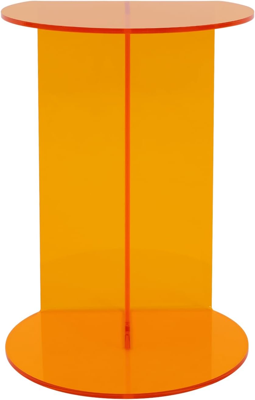 Acrylic Side Table, Modern Semicircle Clear End Table for Living Room Bedroom Small Coffee Table with Stable Base, Minimalist Nightstand for Small Spaces,Orange
