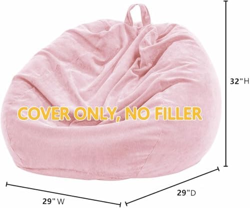 Bean Bag Chair Cover (No Filler) for Kids and Adults,Beanbag Stuffed Animal Storage Without Filling Plush Toys Holder and Organizer Soft Premium Corduroy 200L (Pink)