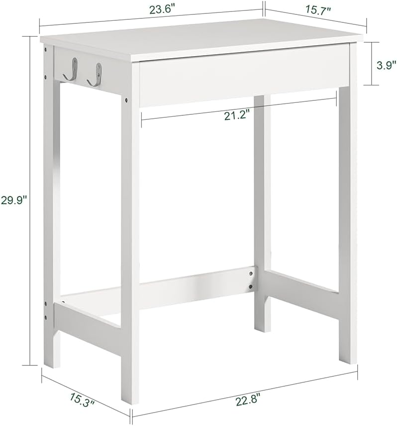 Haotian Small Desk with Drawers, Mini Writing Table, Vanity Table Computer Workstation Children Teenagers Desk with Hooks, White FWT43-W
