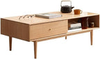 Dual-Sided Storage Coffee Table Sliding Door Drawer Light Finish Small Side Table