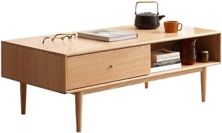 Dual-Sided Storage Coffee Table Sliding Door Drawer Light Finish Small Side Table